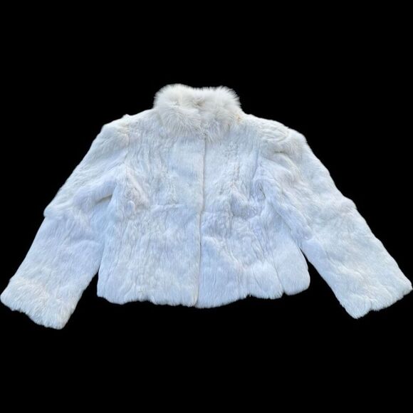 FUR COAT VINTAGE FOX and RABBIT FUR Coat White Jacket Warm Winter Luxury Bomber - Picture 1 of 15
